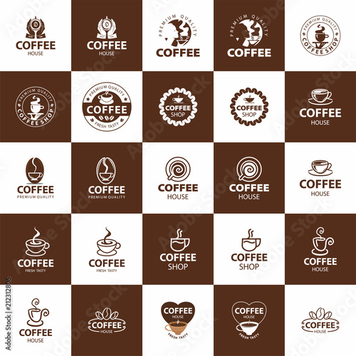 Coffee logo - vector illustration, emblem set design on black background.