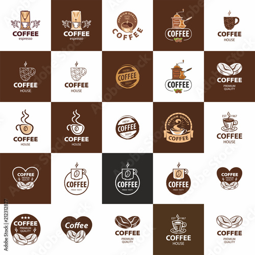 Coffee logo - vector illustration, emblem set design on black background.
