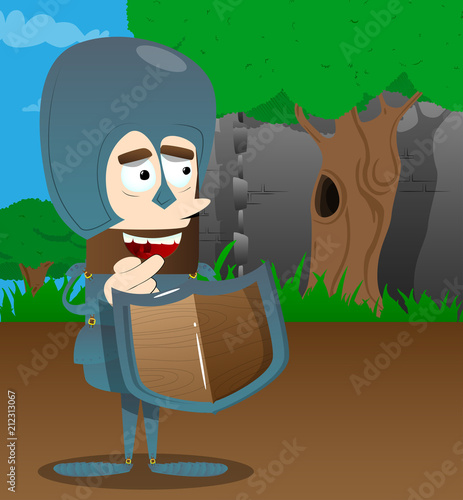 Brave knight in armor. Vector cartoon character illustration.