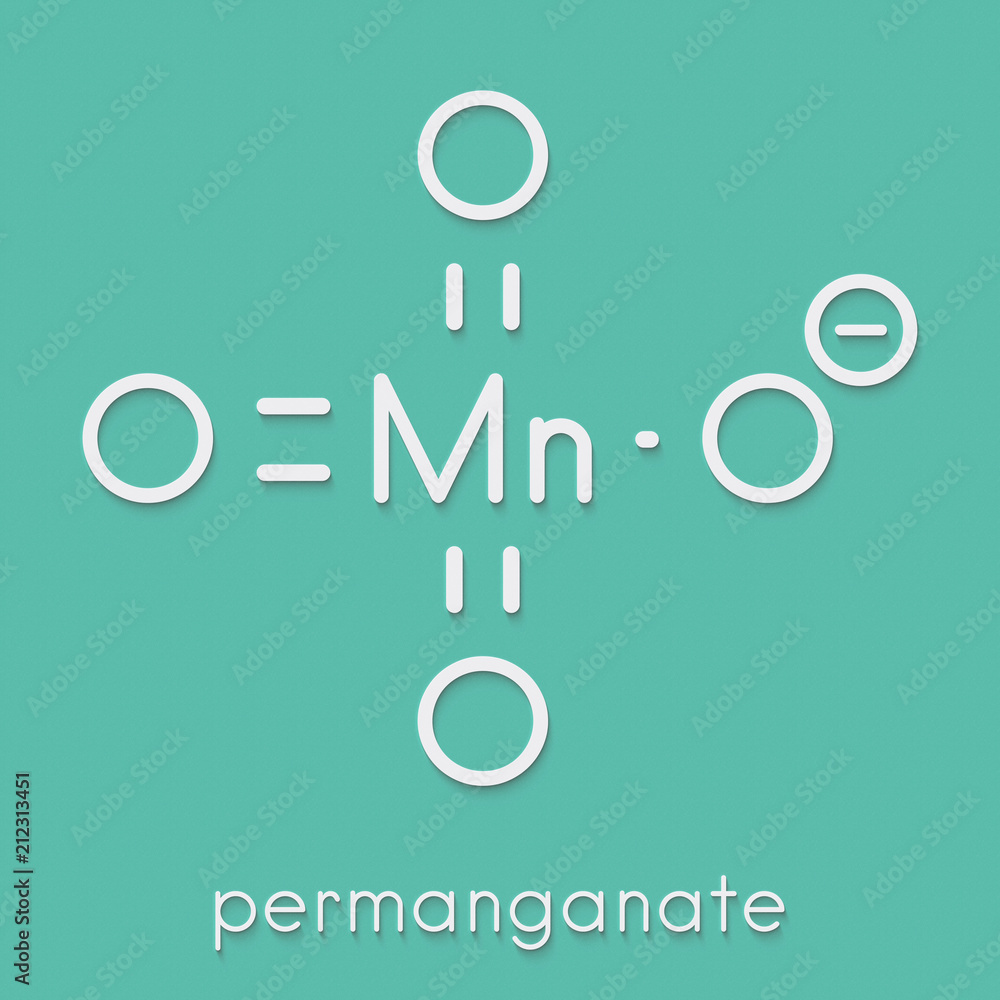 Permanganate anion, chemical structure. Skeletal formula. Stock