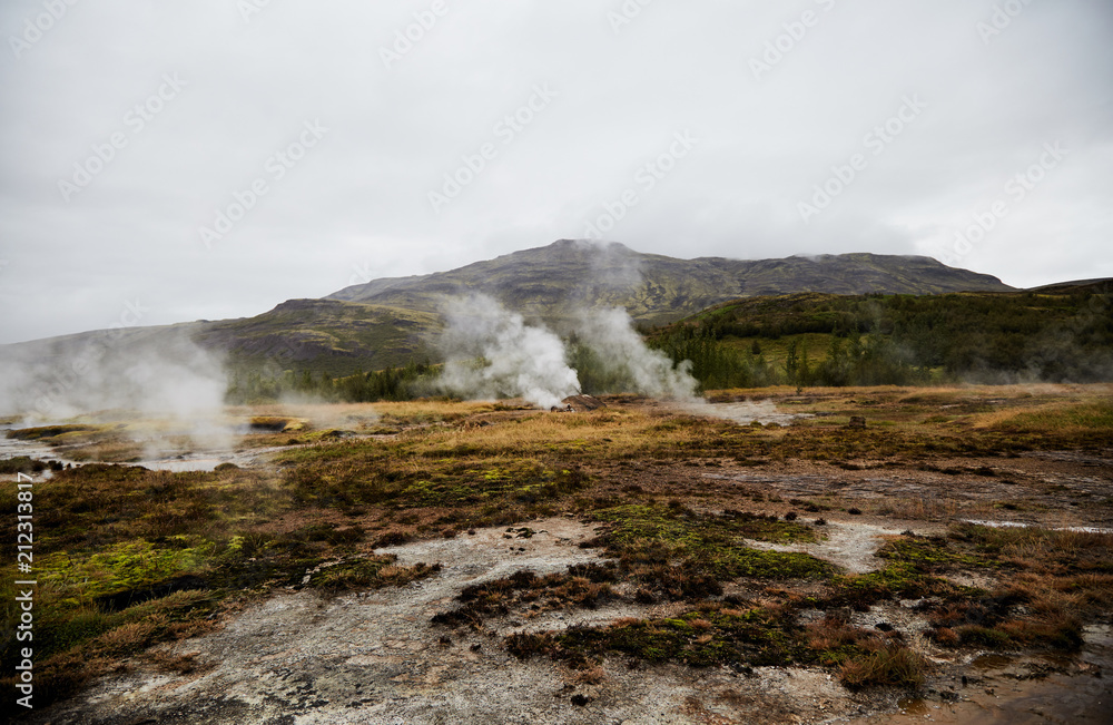 View of the valley of geysers in Iceland