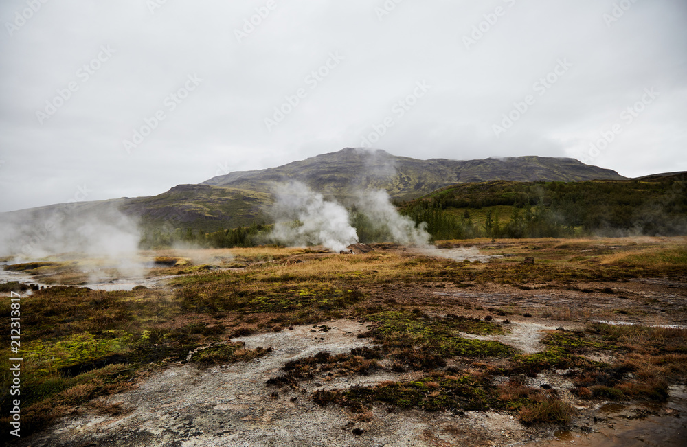 View of the valley of geysers in Iceland View of the valley of geysers in Iceland