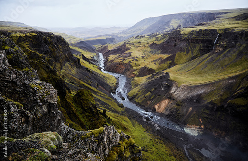 Valley and river. Beautiful landscape. Iceland