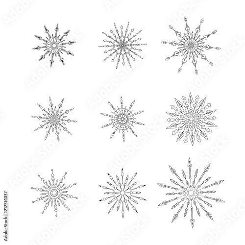 Set of decorative snowflakes. Vector illustration.