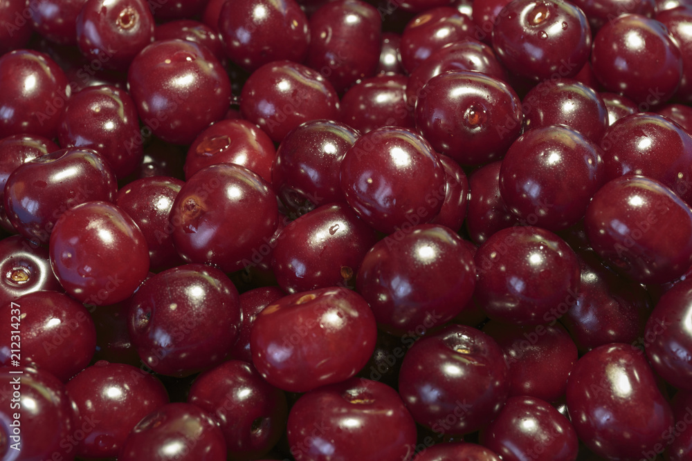 Full Frame Shot Of Red Cherries. Cherries background. Cherry with drops. Food background. Full Frame Shot Of Red Cherries. Cherries background. Cherry with drops. Food background.