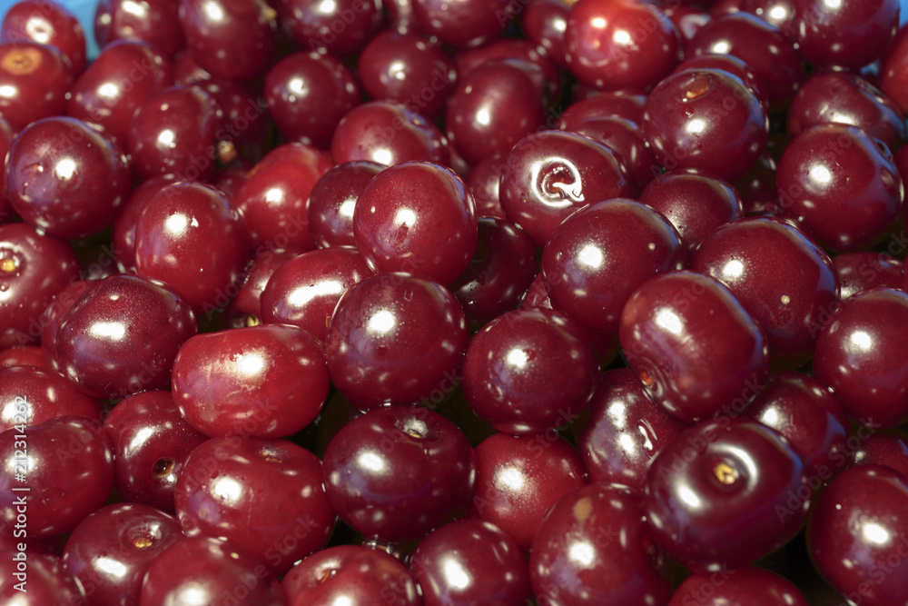 Full Frame Shot Of Red Cherries. Cherries background. Cherry with drops. Food background. Full Frame Shot Of Red Cherries. Cherries background. Cherry with drops. Food background.