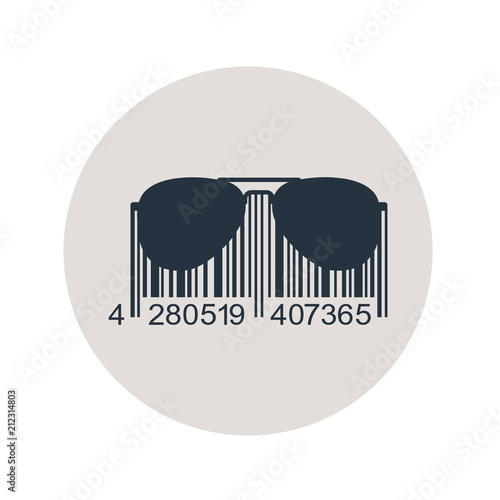 Icono plano codigo de barras gafas de sol en circulo gris