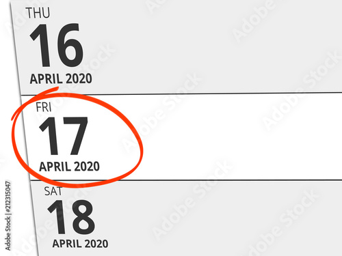 Date Friday 17. April 2020 circled in red on a calendar