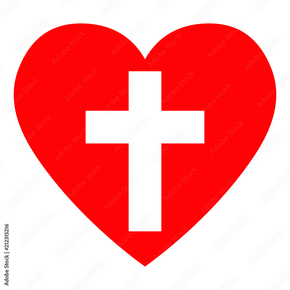 Christian cross in red heart, vector illustration Christian cross in red heart, vector illustration