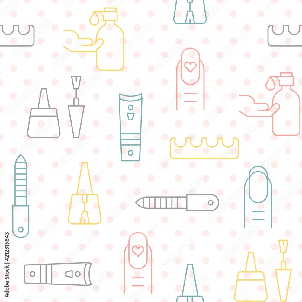 Seamless pattern manicure and pedicure outline set for background or walllaper Seamless pattern manicure and pedicure outline set for background or walllaper