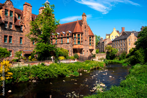 Beautiful Dean village and water of Leith, Edinburgh, UK.
