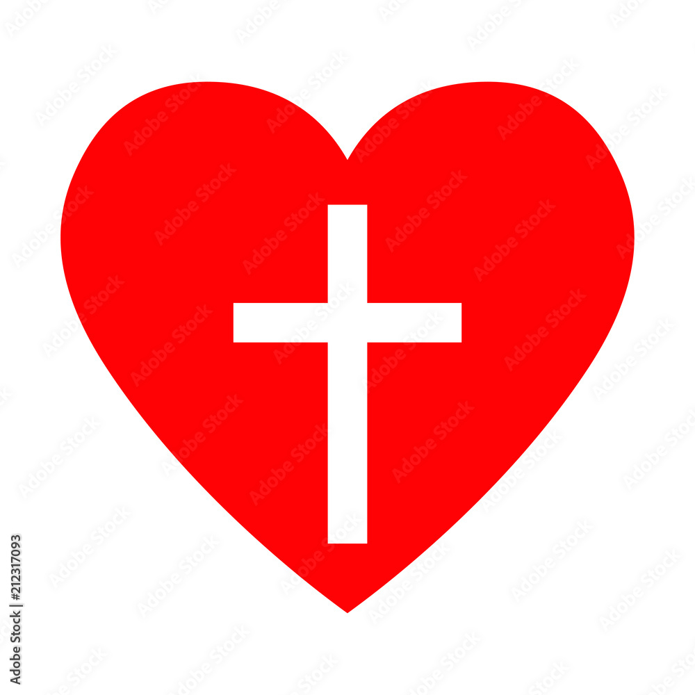Christian cross in red heart, vector illustration Christian cross in red heart, vector illustration