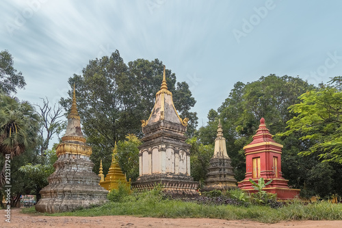 big and awesome stupas in a buddhist temple in cambodia
