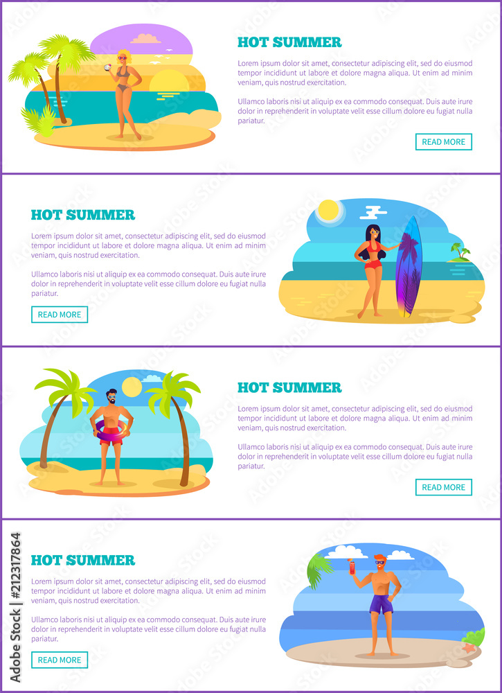 Hot Summer Vacations Internet Promo Banners Set