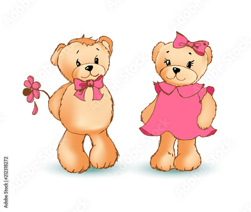Teddy Bear with Flower Poster Vector Illustration