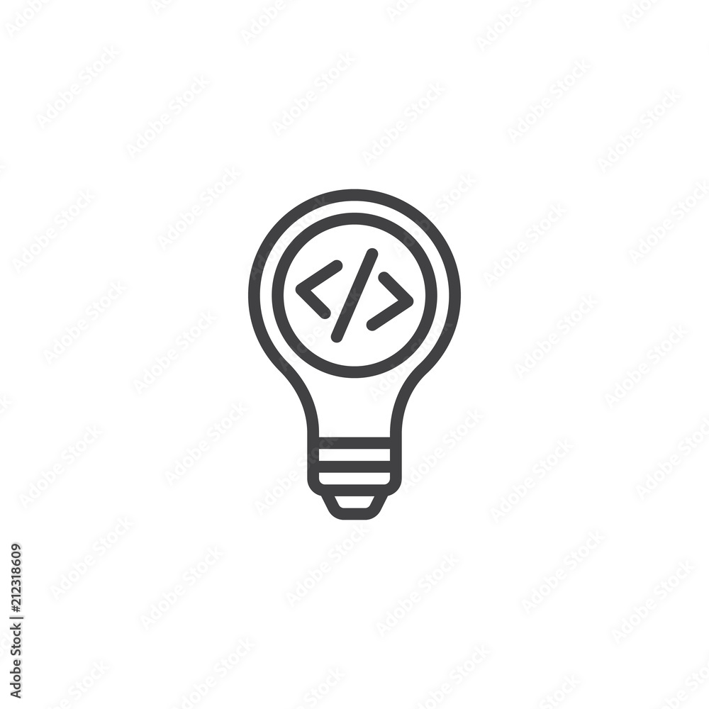 Coding light bulb outline icon. linear style sign for mobile concept and web design. Coding idea simple line vector icon. Symbol, logo illustration. Pixel perfect vector graphics Coding light bulb outline icon. linear style sign for mobile concept and web design. Coding idea simple line vector icon. Symbol, logo illustration. Pixel perfect vector graphics