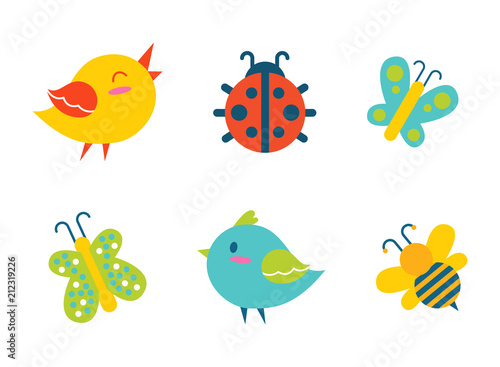 Creatures Collection Birds Vector Illustration