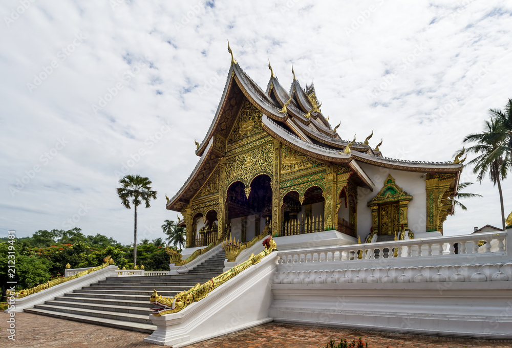 Beautiful view of the Haw Pha Bang royal temple of Luang Prabang, Laos