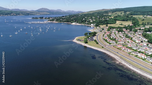 Aerial image over the river Clyde towards Helensburgh Sailing Club