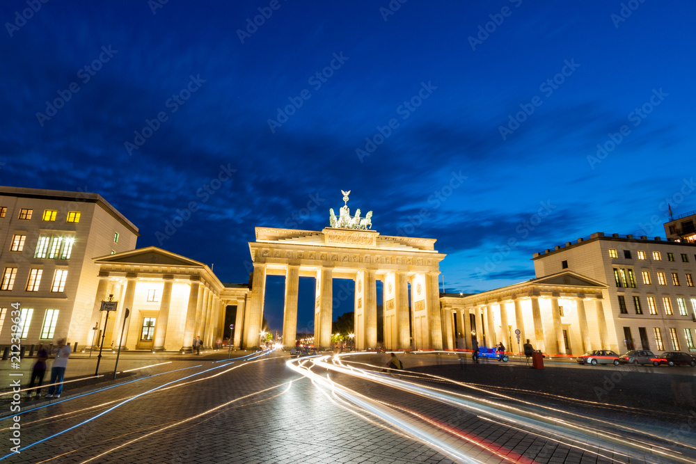 The Brandenburg Gate in Berlin, Germany, at sunset in summer