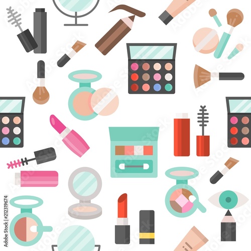 Seamless pattern cosmetic and make up flat design