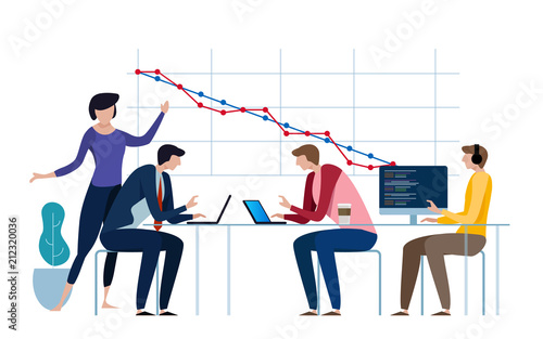 Burn-down chart, Scheme of Agile Methodology. Scrum daily meeting. Development process.
