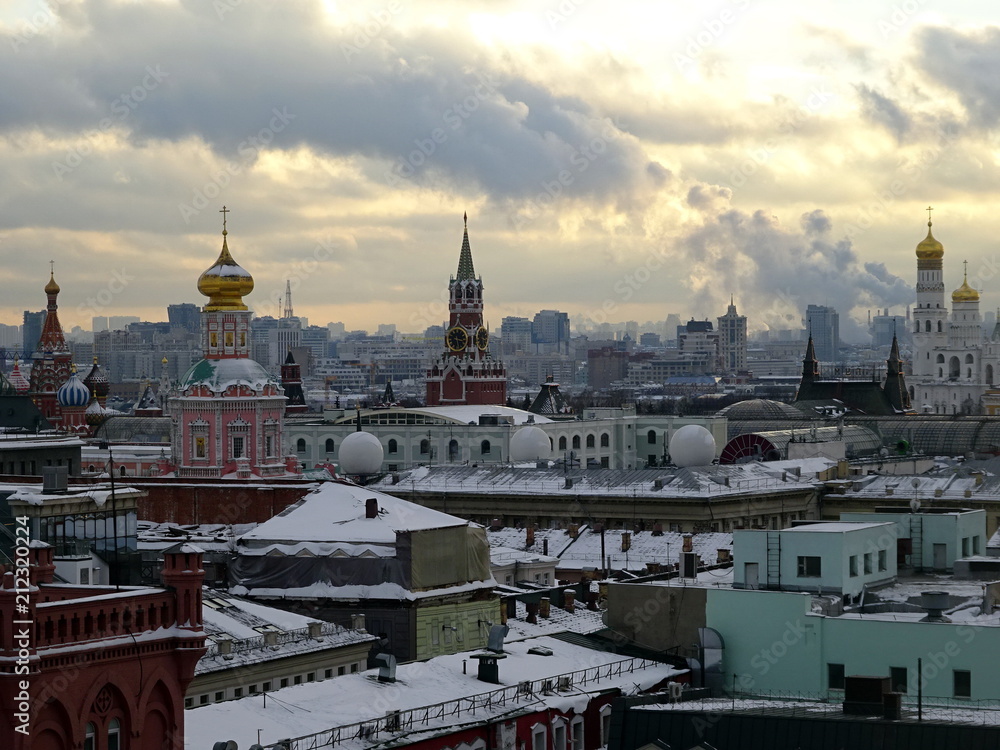 Moscow, Russia. Thunderous sky over the roofs of Moscow