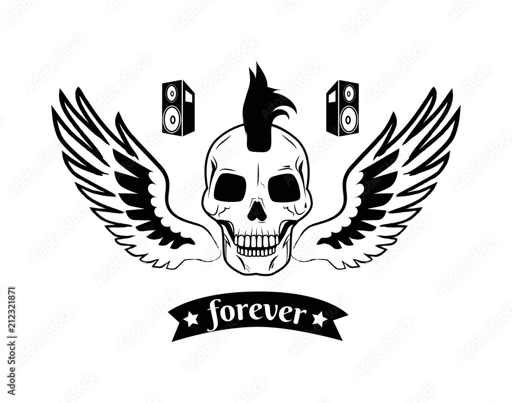 Forever on Ribbon and Skull Vector Illustration Forever on Ribbon and Skull Vector Illustration