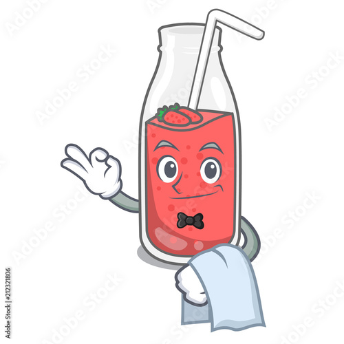 Waiter strawberry smoothie mascot cartoon