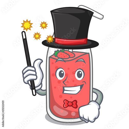 Magician strawberry smoothie mascot cartoon