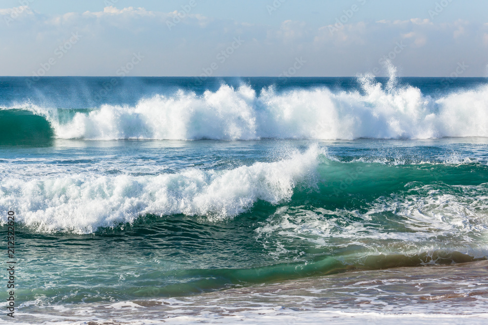 Beach Ocean Waves Shoreline crashing blue horizon Beach Ocean Waves Shoreline crashing blue horizon