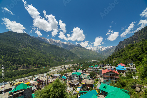 Beautiful panorama of Vashisht village and Kullu valley, India. photo