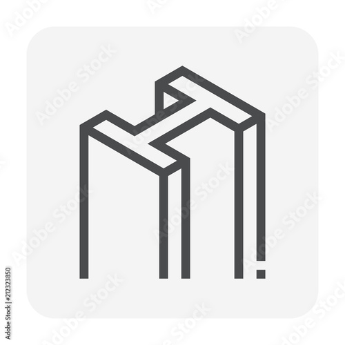 Steel product vector icon. H profile shape. That alloy of iron from steel production industry and metallurgy used as beam, bar, frame, girder, structure in engineering, construction building material.