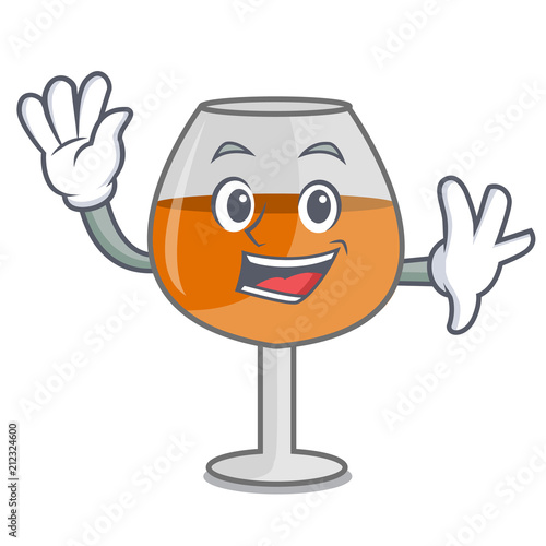Waving cognac ballon glass character cartoon