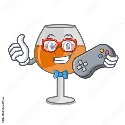 Gamer cognac ballon glass character cartoon