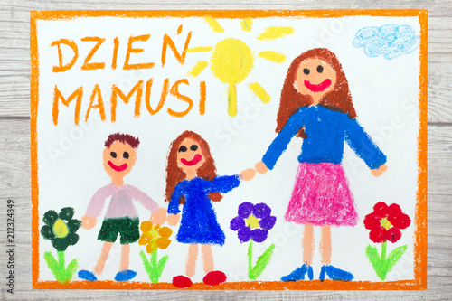 Kolorowy ręczny rysunek przedstawiający laurkę na Dzień Matki 