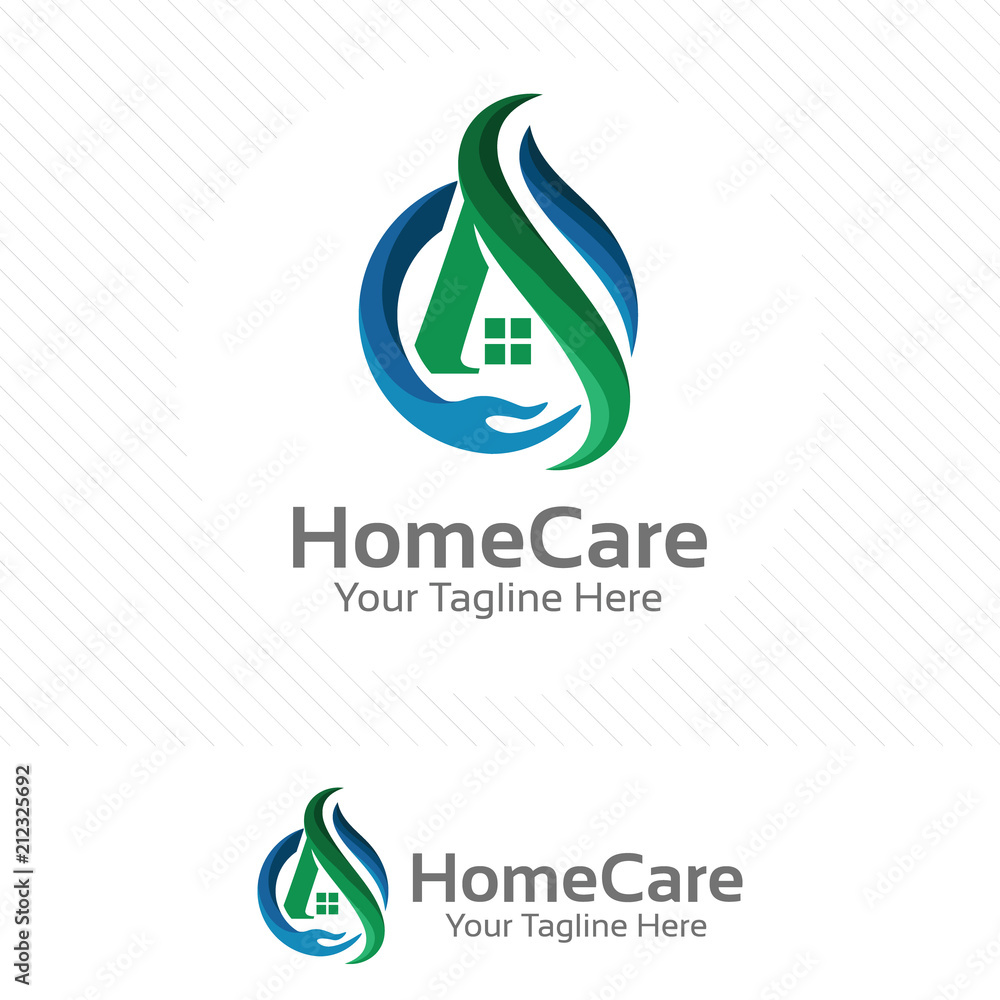 Home care logo, property and real estate concept with hand symbol. Home care logo, property and real estate concept with hand symbol.