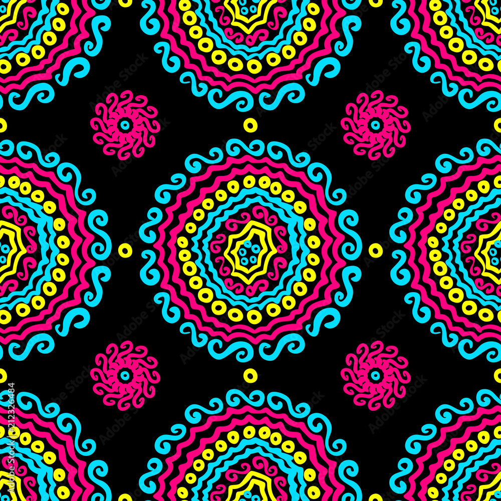 Fototapeta premium Abstract Ikat and boho style handcraft fabric pattern for girls, boys, clothes. Traditional Ethnic design for clothing and textile background, carpet or wallpaper. Fashion style. Colorful bright
