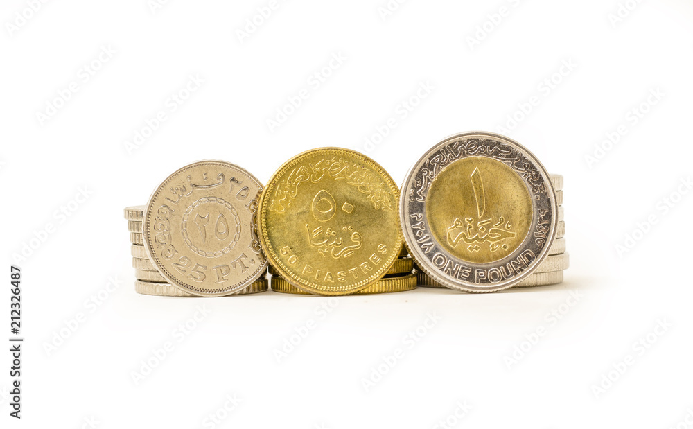 Coins Isolated on White Background, Egyptian Pounds Coins Isolated on White Background, Egyptian Pounds