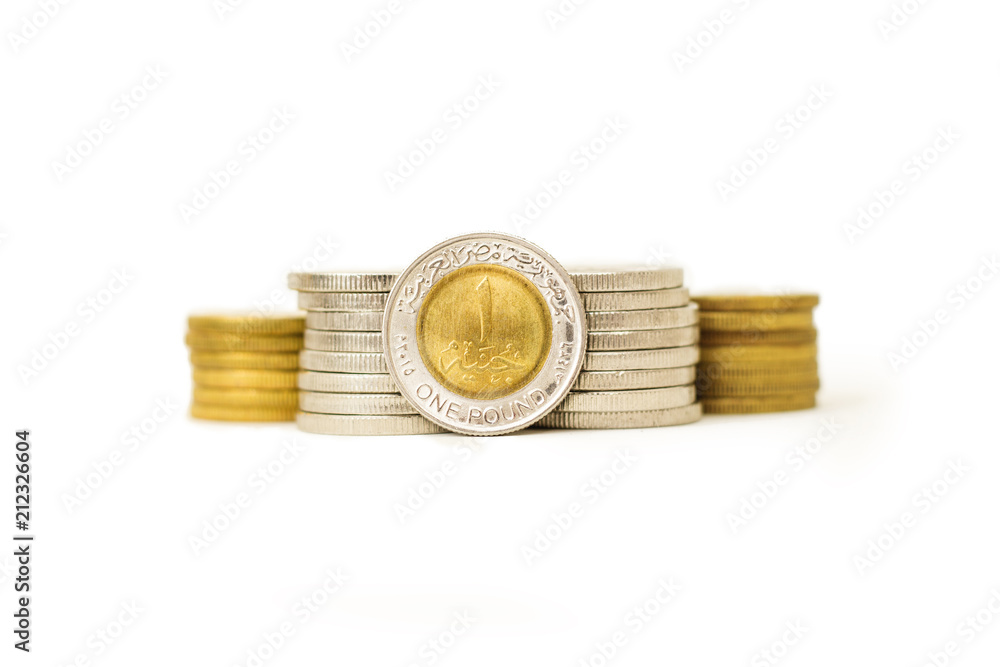 Coins Isolated on White Background, Egyptian Pounds Coins Isolated on White Background, Egyptian Pounds