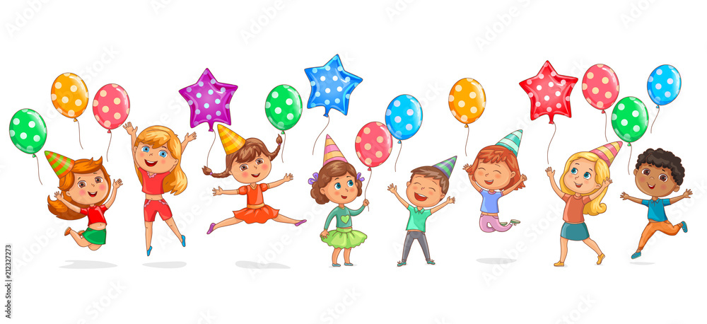 Cute kids joy balloons birthday
