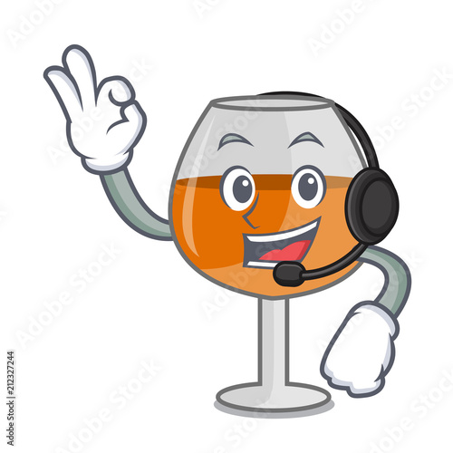 With headphone cognac ballon glass mascot cartoon