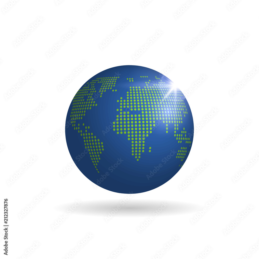 3d earth on white background with shadow and glare 3d earth on white background with shadow and glare