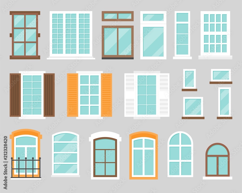 Window and frame in various design, flat design