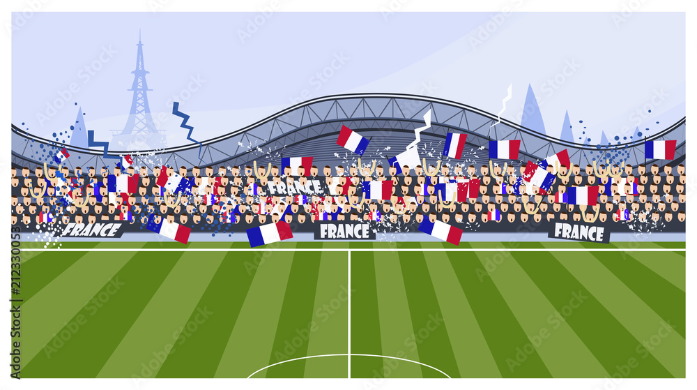 Vecteur Stock Football fans vector illustration. Match, field, bleacher