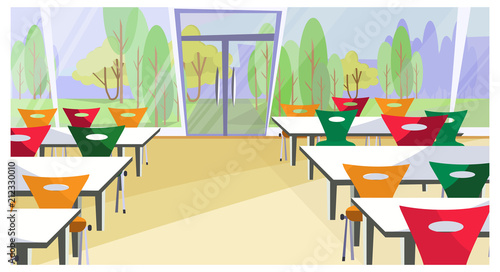 Diner interior vector illustration. Cafe, fast food restaurant, table, chair. Food industry concept. Can be used for topics like restaurant business, hotel, eating