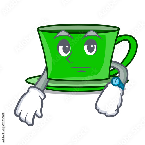 Waiting green tea mascot cartoon