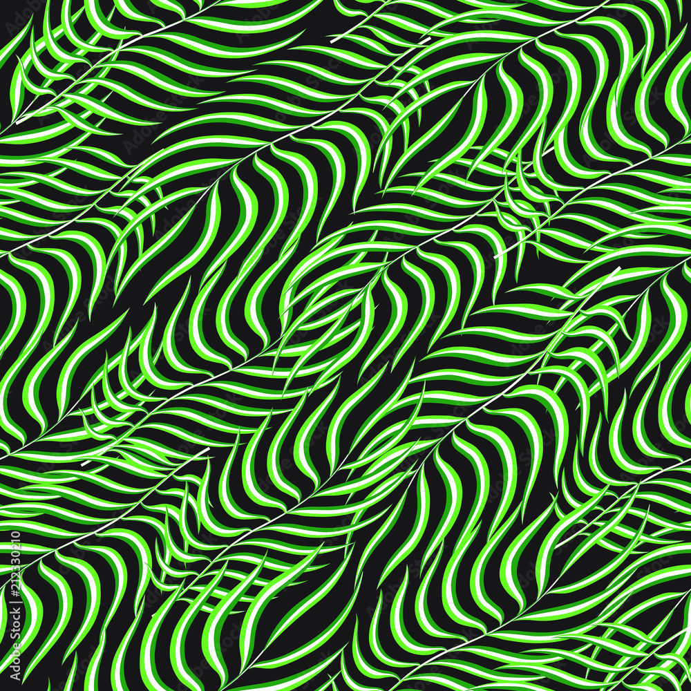 Fototapeta premium Tropical pattern seamless background. Palm leaves, modern seamless summer tropic art. Colorful trendy natural botanic print for decoration fabric,fashion textile. Palm tree leaf.Vector tropics botany.