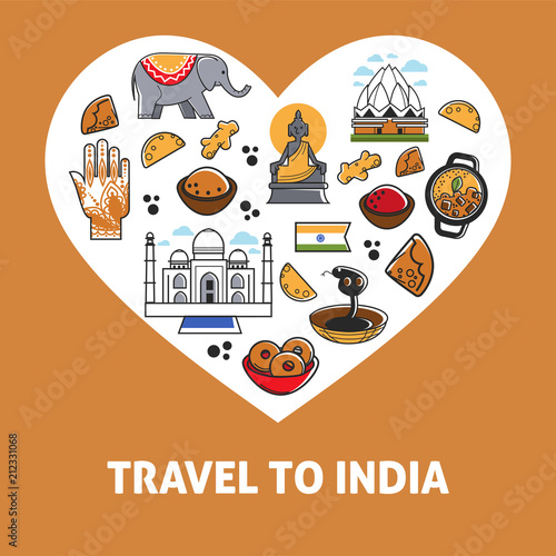 Travel to India vector heart poster