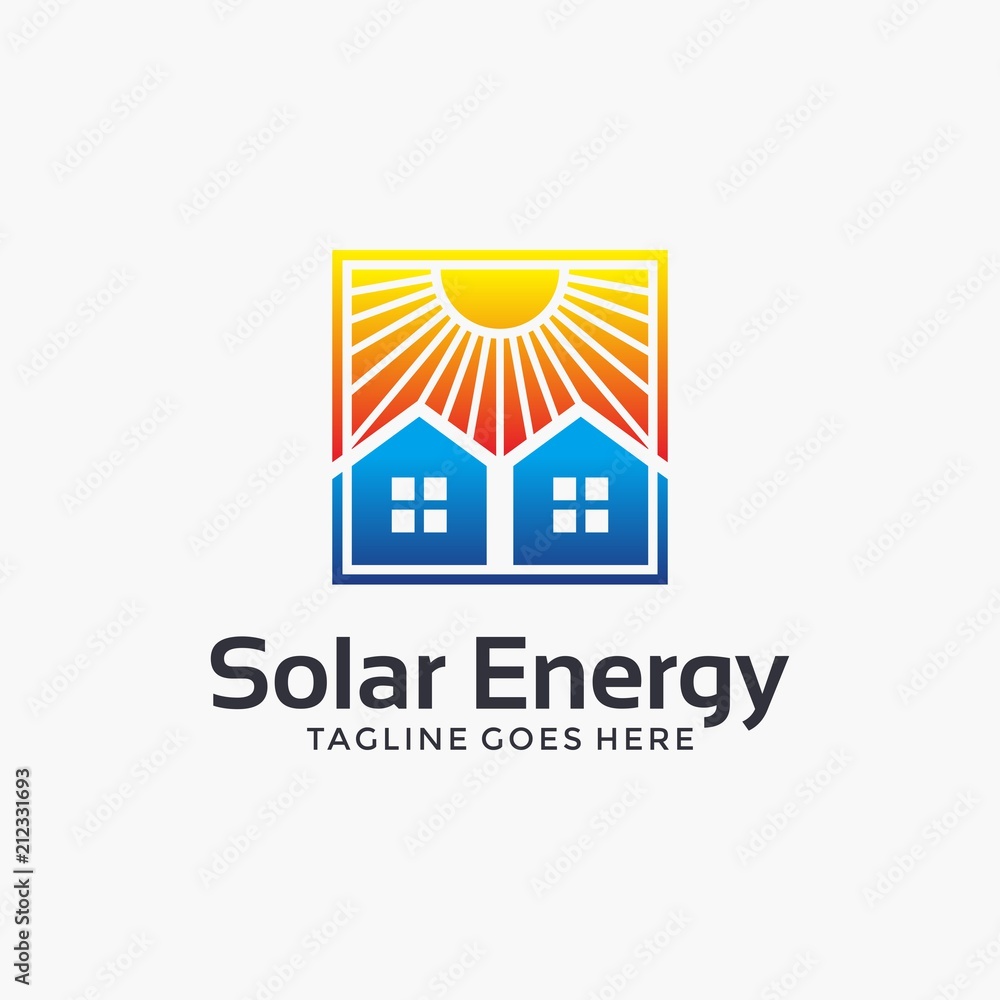 Fototapeta premium Solar energy, solar panel, sun logo design